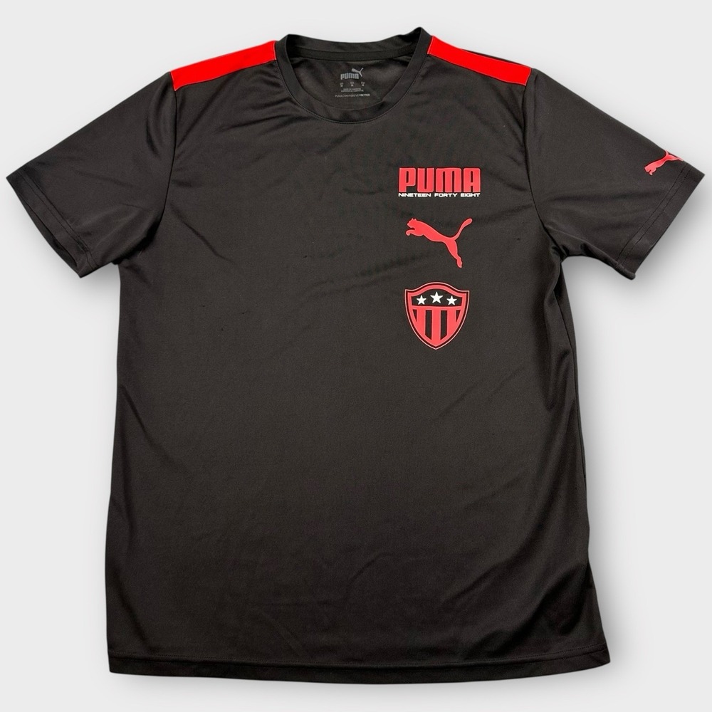 Puma Midfield Tee T-Shirt Mens M Black 1948 Red Logo USA Soccer Performance